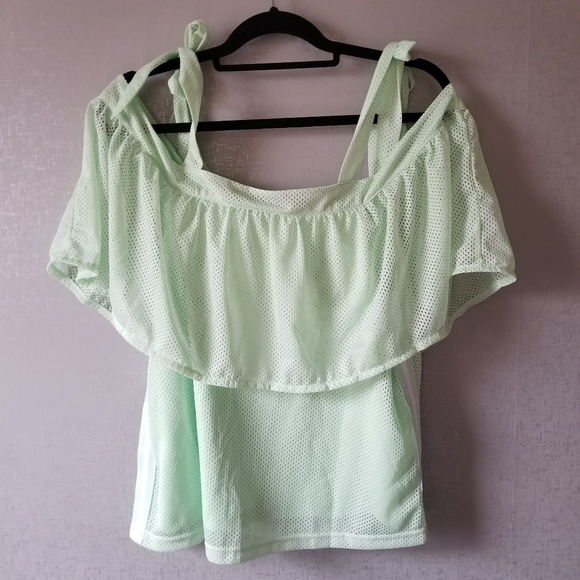 new Puma Sporty Chic Mint Green Cold Shoulder Top - Picture 8 of 8